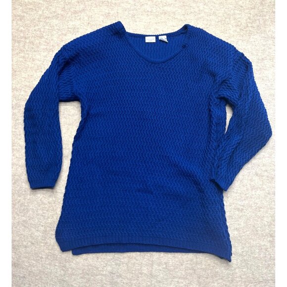 Vintage ShipnShore Sport Tunic Sweater Knit Blue Acrylic Shoulder Pads Large - Picture 1 of 8